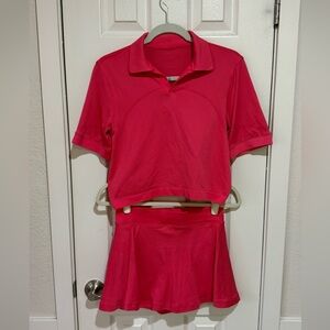 Lululemon Swiftly Tech Relaxed-fit Polo and Swiftly Tech Skirt Lipgloss Pink